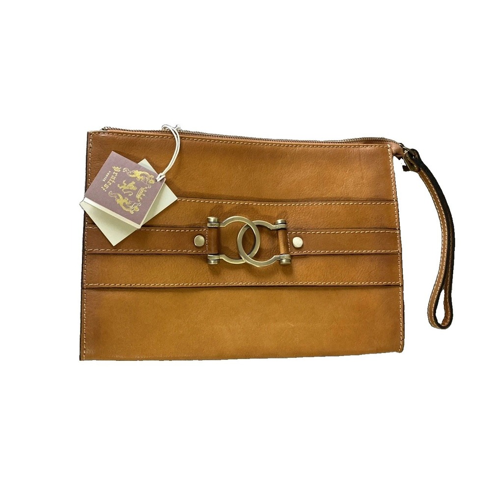 Pratesi Firenze Oversized Leather Clutch NWT Brown Made In Italy